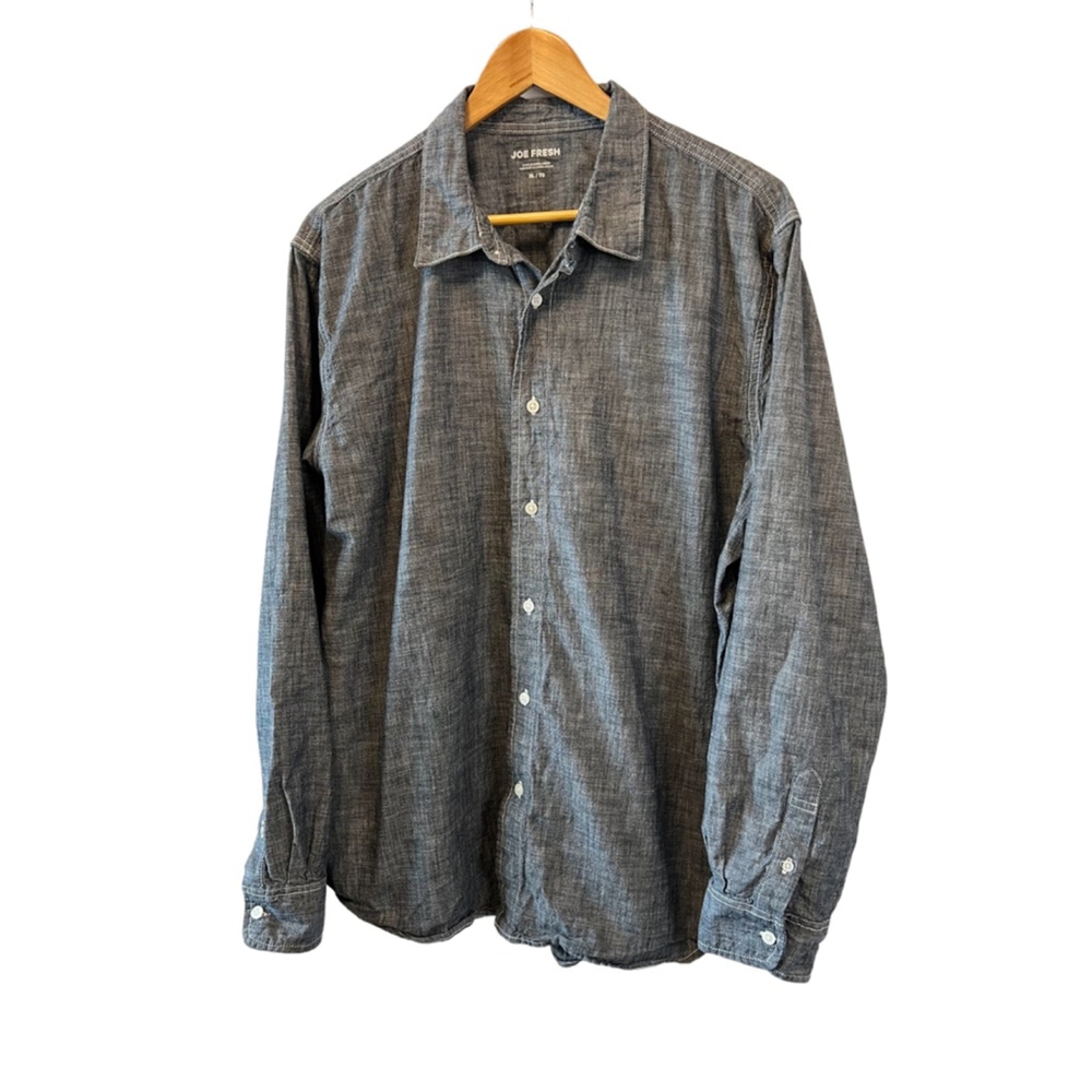 MENS JOE FRESH Grey Cotton Button Up Long Sleeve Casual Collared Shirt XL